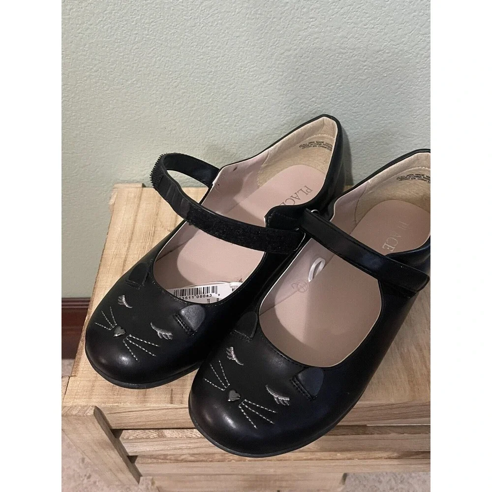 The Children's Place Girl's Closed Toe Black Cat Flats Shoes Mary Jane ~ Size 6